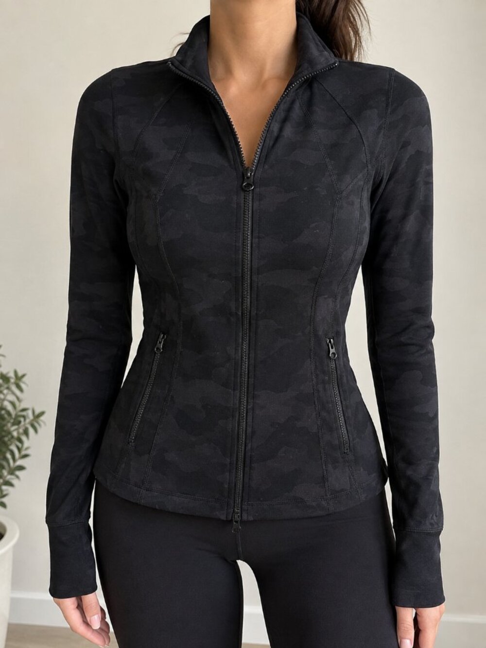 90 Degree by Reflex Black Camo Full Zip Athletic Jacket